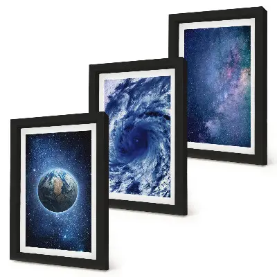 Set 3 tablouri cu pământ în spațiu, furtună și galaxie de stele