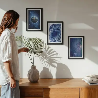 Set 3 tablouri cu pământ în spațiu, furtună și galaxie de stele