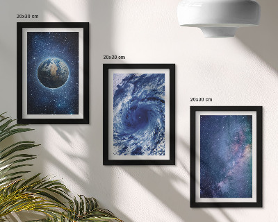 Set 3 tablouri Pământ în spațiu, furtună și galaxie de stele