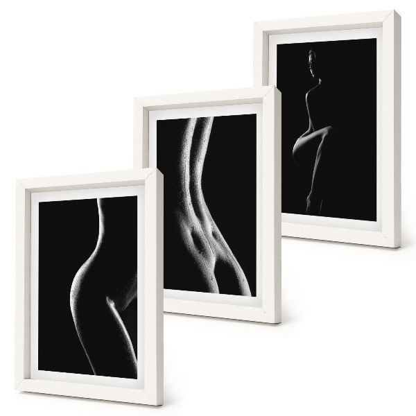 Set 3 tablouri Siluete feminine alb-negru erotice