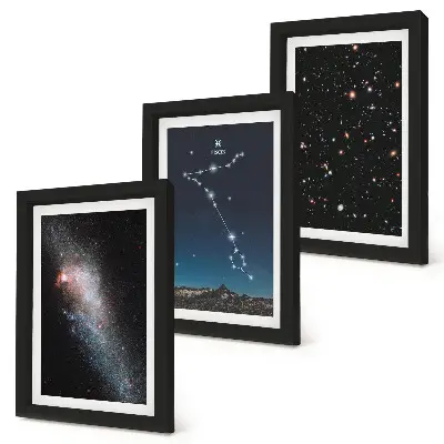 Set de 3 tablouri cu peisaje spațiale, constelația Pești și galaxii