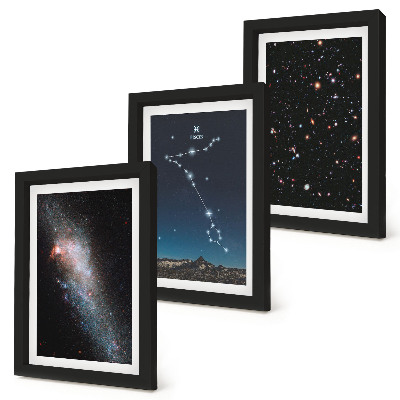 Set 3 tablouri Peisaje spațiale cu constelația Pești și galaxii