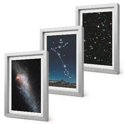 Set de 3 tablouri cu peisaje spațiale, constelația Pești și galaxii