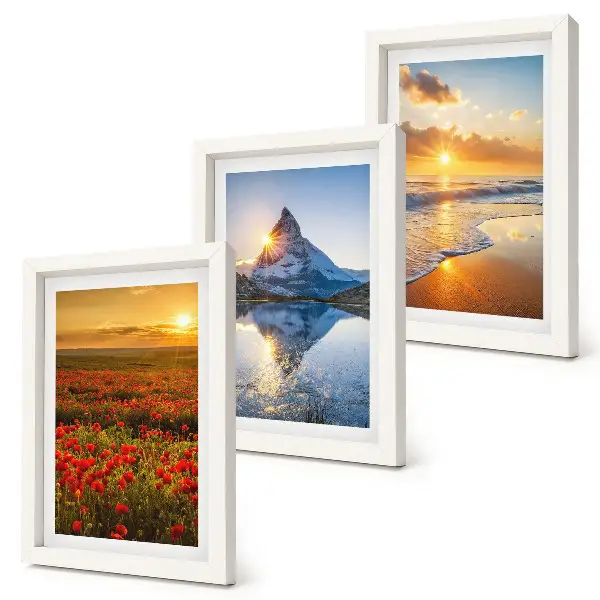 Set de 3 tablouri cu peisaje montane și de coastă la apus