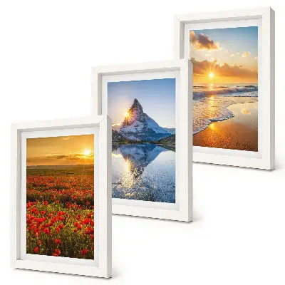 Set de 3 tablouri cu peisaje montane și de coastă la apus