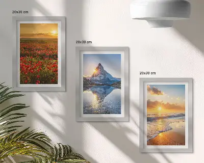 Set de 3 tablouri cu peisaje montane și de coastă la apus