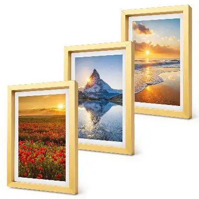 Set de 3 tablouri cu peisaje montane și de coastă la apus