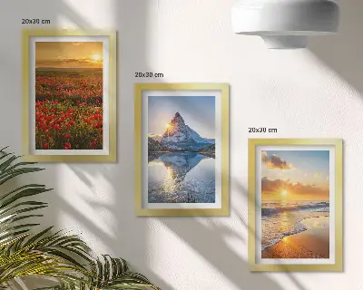 Set de 3 tablouri cu peisaje montane și de coastă la apus