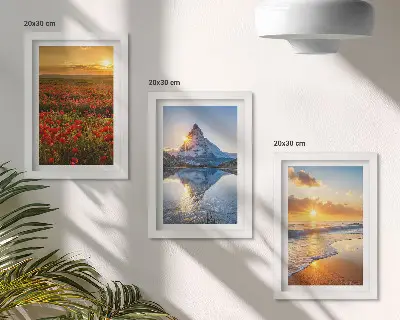 Set de 3 tablouri cu peisaje montane și de coastă la apus