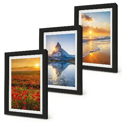 Set de 3 tablouri cu peisaje montane și de coastă la apus