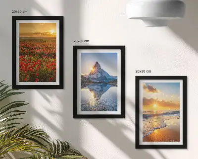 Set de 3 tablouri cu peisaje montane și de coastă la apus