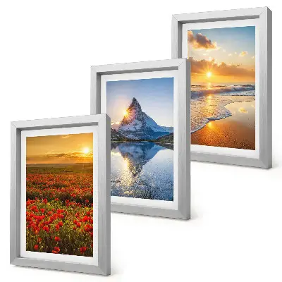 Set de 3 tablouri cu peisaje montane și de coastă la apus