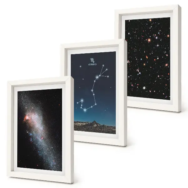 Set 3 tablouri cu peisaje cosmice ale galaxiilor și constelației Scorpionului