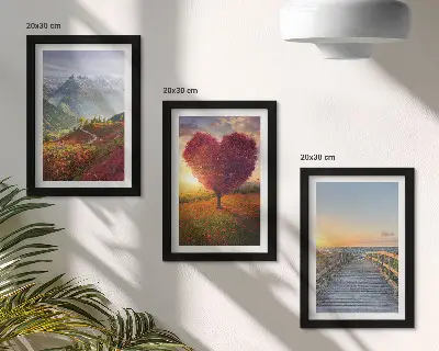 Galerie de perete peisaje montane cu dig de copac în formă de inimă