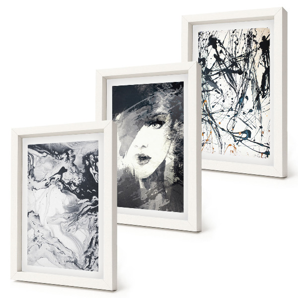 Set 3 tablouri Modele abstracte în nuanțe de alb și negru