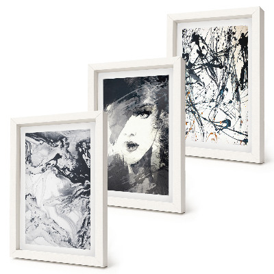 Set 3 tablouri Modele abstracte în nuanțe de alb și negru
