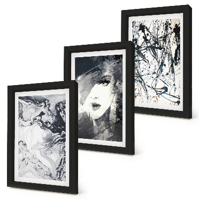 Set 3 tablouri Modele abstracte în nuanțe de alb și negru