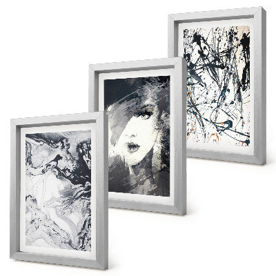 Set 3 tablouri Modele abstracte în nuanțe de alb și negru