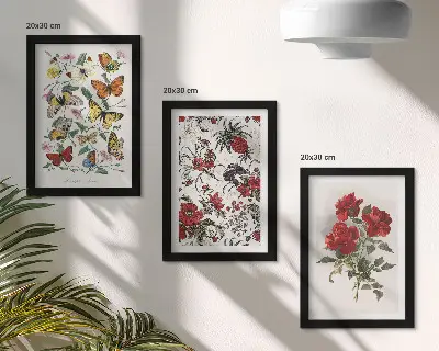Galerie de perete cu fluturi, flori și trandafiri roșii în stil clasic