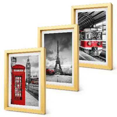 Galerie de perete cu orașe emblematice precum Londra și Paris și transport feroviar