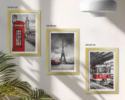 Galerie de perete cu orașe emblematice precum Londra și Paris și transport feroviar