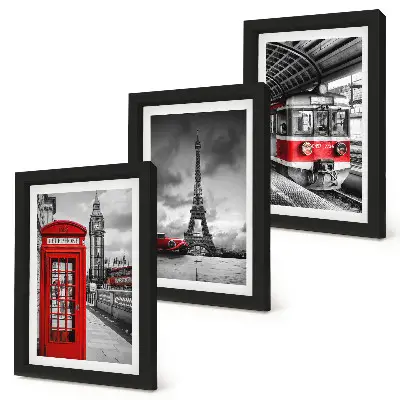Galerie de perete cu orașe emblematice precum Londra și Paris și transport feroviar