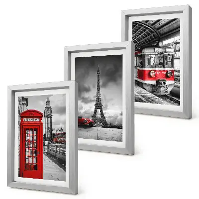 Galerie de perete cu orașe emblematice precum Londra și Paris și transport feroviar