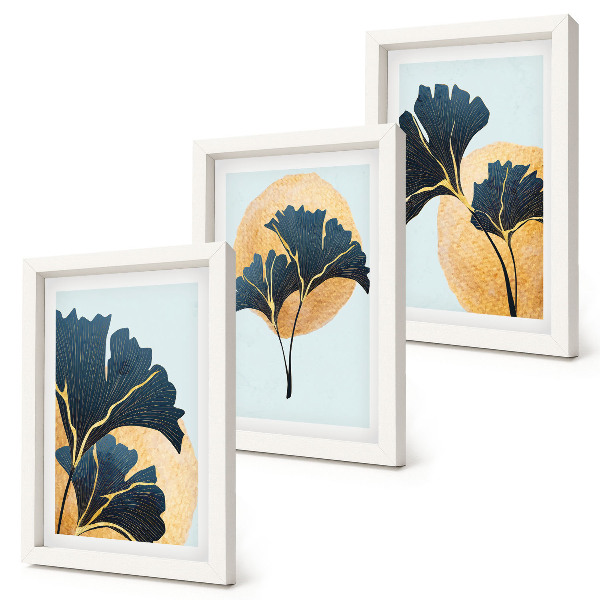 Set 3 tablouri Frunze estetice de ginkgo pe un fundal deschis