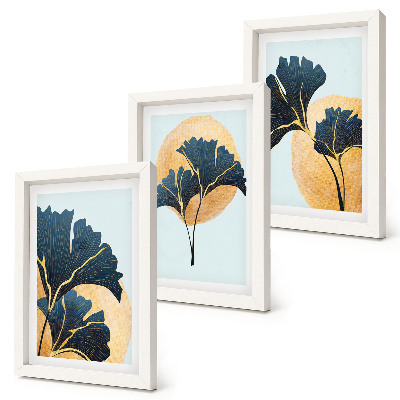 Set 3 tablouri Frunze estetice de ginkgo pe un fundal deschis