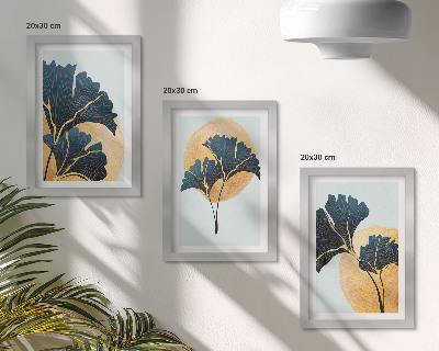 Set 3 tablouri Frunze estetice de ginkgo pe un fundal deschis