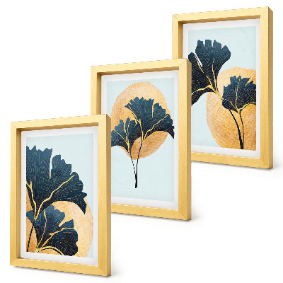 Set 3 tablouri Frunze estetice de ginkgo pe un fundal deschis