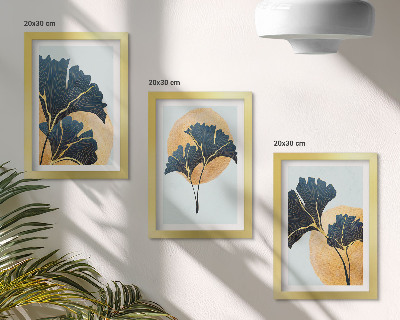 Set 3 tablouri Frunze estetice de ginkgo pe un fundal deschis