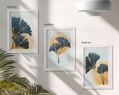 Set 3 tablouri Frunze estetice de ginkgo pe un fundal deschis