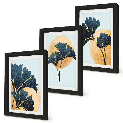 Set 3 tablouri Frunze estetice de ginkgo pe un fundal deschis