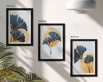 Set 3 tablouri Frunze estetice de ginkgo pe un fundal deschis