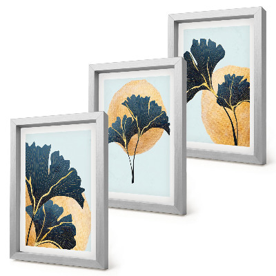 Set 3 tablouri Frunze estetice de ginkgo pe un fundal deschis