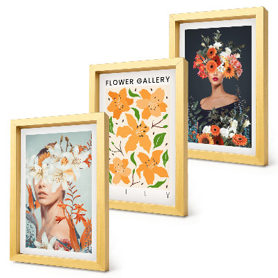 Set 3 tablouri Portrete florale cu buchete și frunze colorate