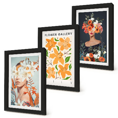 Set 3 tablouri Portrete florale cu buchete și frunze colorate