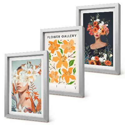 Set 3 tablouri Portrete florale cu buchete și frunze colorate