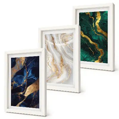 Set 3 tablouri cu modele abstracte în nuanțe de albastru și verde