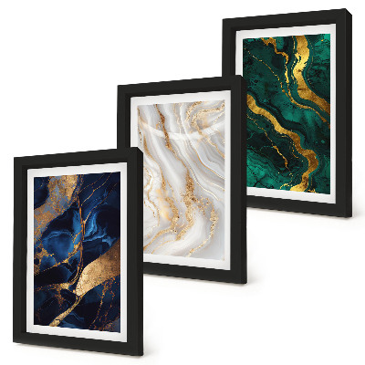 Set 3 tablouri Modele abstracte în nuanțe de albastru și verde