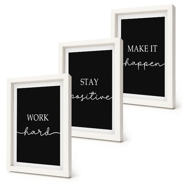 Set 3 tablouri Sloganuri motivaționale elegante pe fundal negru