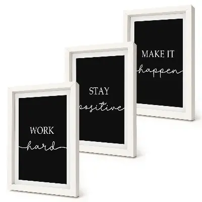 Set de 3 tablouri cu sloganuri motivaționale elegante pe fundal negru
