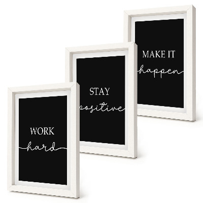 Set 3 tablouri Sloganuri motivaționale elegante pe fundal negru