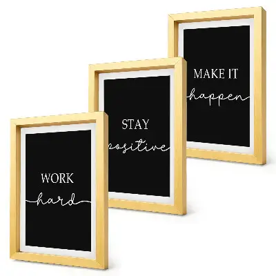 Set de 3 tablouri cu sloganuri motivaționale elegante pe fundal negru