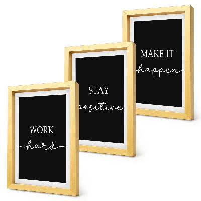 Set 3 tablouri Sloganuri motivaționale elegante pe fundal negru