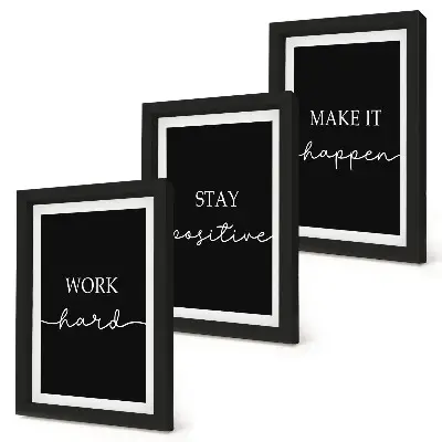 Set de 3 tablouri cu sloganuri motivaționale elegante pe fundal negru