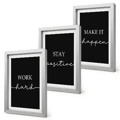 Set de 3 tablouri cu sloganuri motivaționale elegante pe fundal negru