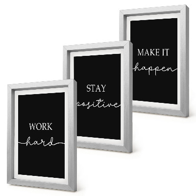 Set 3 tablouri Sloganuri motivaționale elegante pe fundal negru