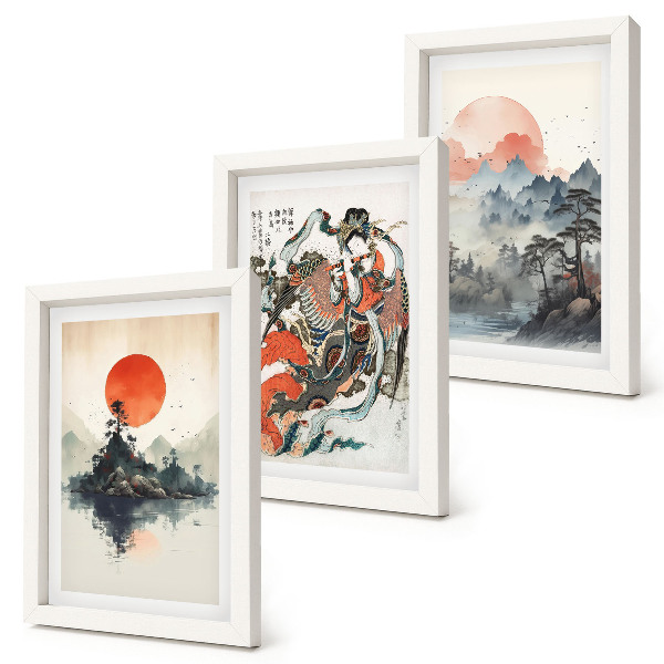 Galerie de perete Picturi și portrete peisagistice asiatice în stil Japandi